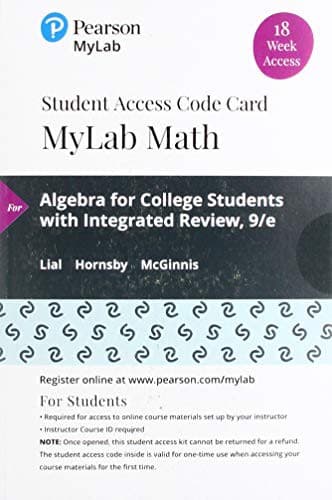MyLab Math with Pearson eText -- 18 Week Standalone Access Card -- for Algebra for College Students