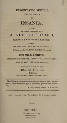 Dissertatio medica inauguralis, de insania