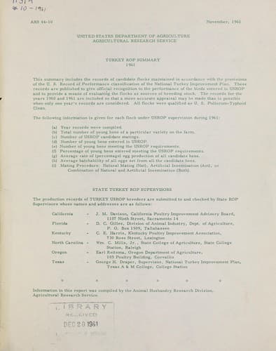 Turkey ROP summary, 1961