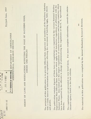 Digest of laws and regulations affecting the sale of hatching eggs, chicks and poults