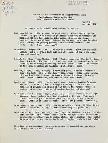 Partial list of publications concerning ponies