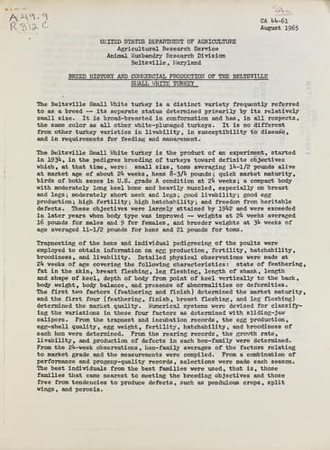 Breed history and commercial production of the Beltsville small white turkey