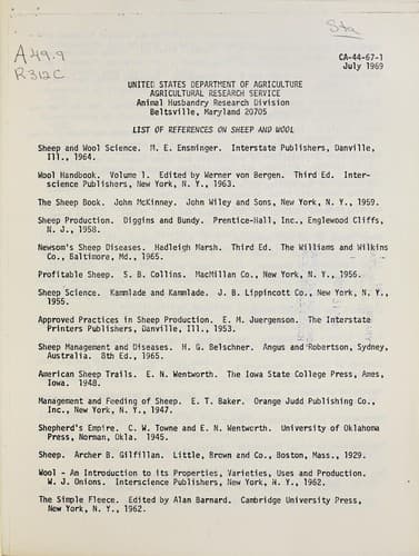List of references on sheep and wool