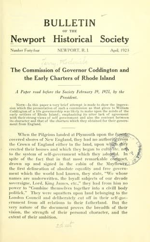 The commission of Governor Coddington and the early charters of Rhode Island