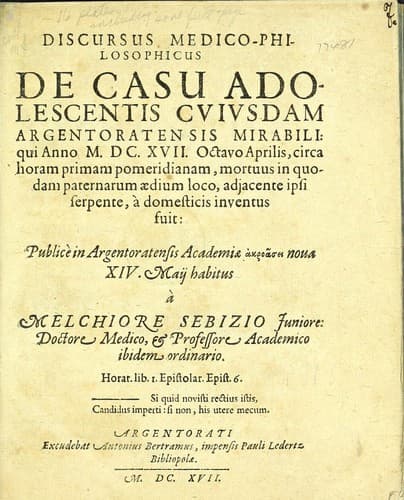 Discursus medico-philosophicus de casu adolescentis cujusdam Argentoratensis mirabili