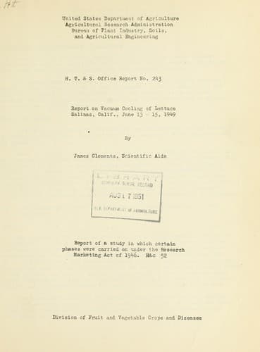 Report on vacuum cooling of lettuce Salinas, Calif., June 13-15, 1949