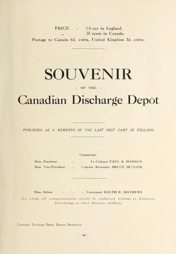 Souvenir of the Canadian discharge depot.  Published as a memento of the last rest camp in England