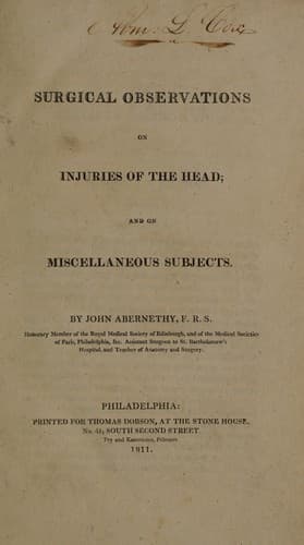 Surgical observations on injuries of the head; and on miscellaneous subjects