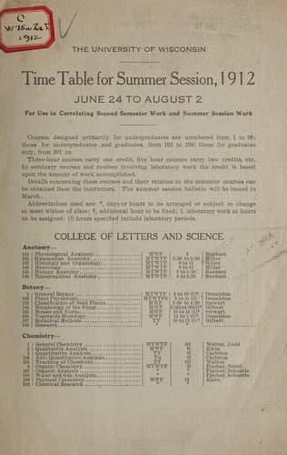 Time table for summer session, 1912