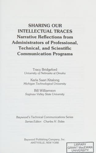 Sharing Our Intellectual Traces : Narrative Reflections from Administrators of Professional, Technical, and Scientific Communication Programs