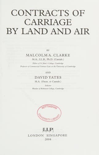 Contracts of Carriage by Land and Air