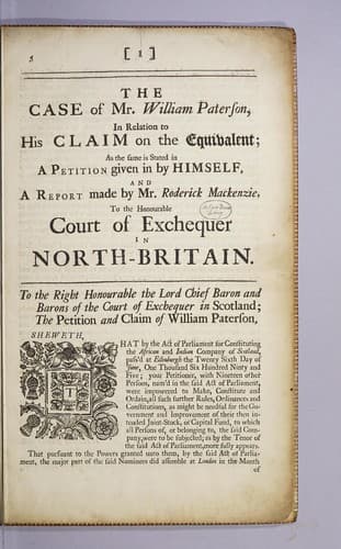 The case of Mr. William Paterson, in relation to his claim on the equivalent
