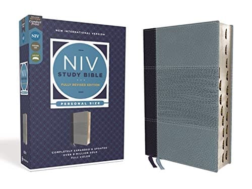 NIV Study Bible, Fully Revised Edition, Personal Size, Leathersoft, Navy/Blue, Red Letter, Thumb Indexed, Comfort Print