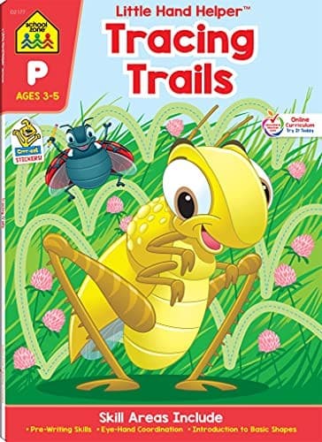 School Zone - Tracing Trails Workbook - 32 Pages, Ages 3 to 5, Preschool, Pre-Writing, Intro to Shapes, Alphabet, Numbers, and More