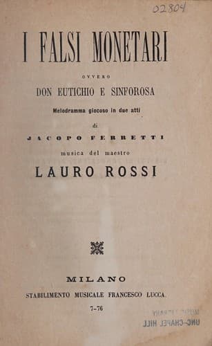 I falsi monetari, ovvero, Don Eutichio e Sinforosa