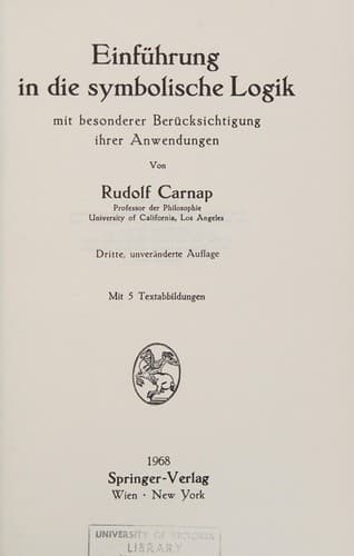 Einführung in die symbolische Logik, mit besonderer Berücksichtigung ihrer Anwendungen