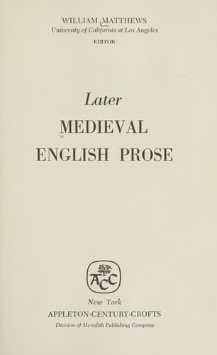 Later Medieval english Prose