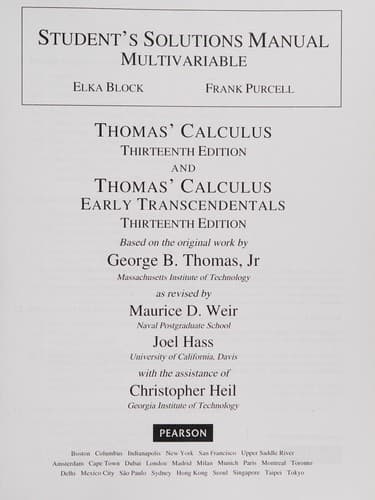 Student Solutions Manual, Multivariable for Thomas' Calculus