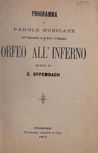 Programma e parole musicate dell'operetta in 2 atti e 5 quadri Orfeo all'inferno