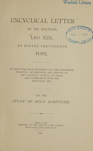 Encyclical letter ... on the study of Holy Scripture