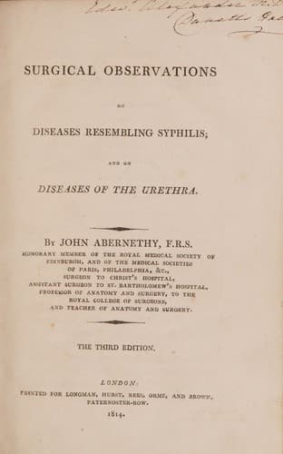 Surgical observations on diseases resembling syphilis; and on diseases of the urethra