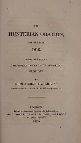 The Hunterian Oration for the year 1819