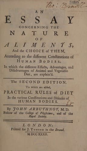 An essay concerning the nature of aliments, and the choice of them, according to different constitutions of human bodies. In which, the different effects, advantages and disadvantages of animal and vegetable diet, are explain'd