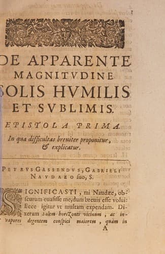 Petri Gassendi De apparente magnitvdine solis hvmilis et svblimis epistolae qvatvor