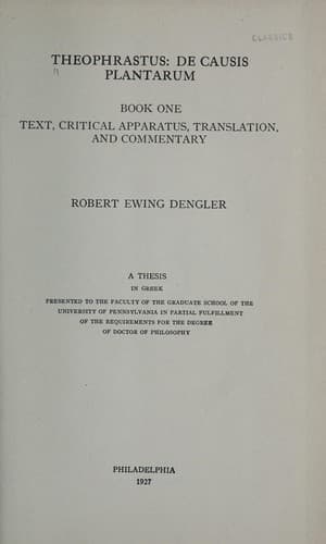 Theophrastus: De causis plantarum, book one