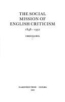 The social mission of English criticism, 1848-1932