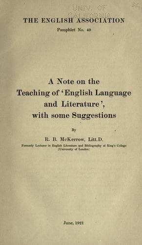 A note on the teaching of "English language and literature", with some suggestions