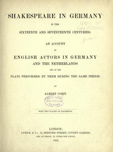 Shakespeare in Germany in the sixteenth and seventeenth centuries