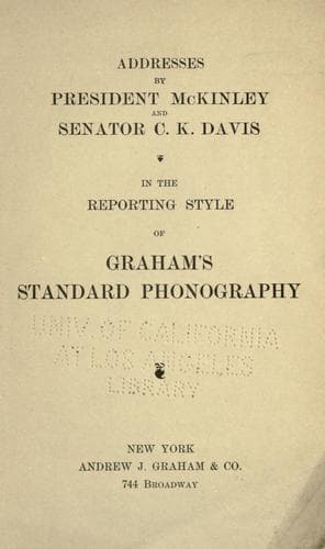 Addresses by President McKinley and Senator C.K. Davis