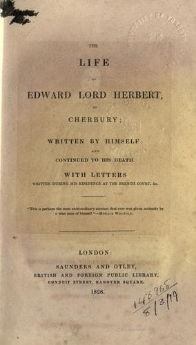 The life of Edward Lord Herbert, of Cherbury
