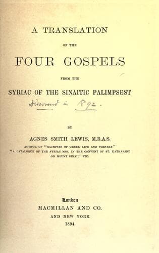 A translation of the four Gospels, from the Syriac of the Sinaitic palimpsest