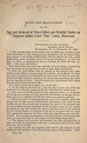 Rules and regulations for the sale and removal of water-killed and windfall timber on Chippewa Indian ceded "pine" lands, Minnesota