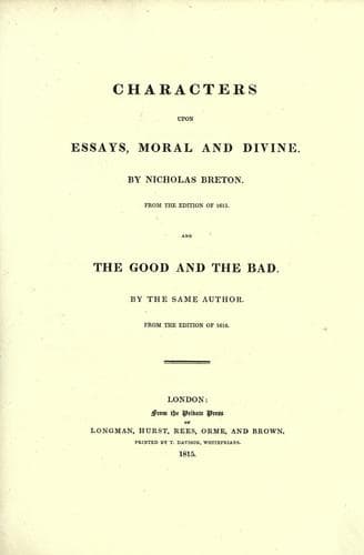 Characters upon essays, moral and divine
