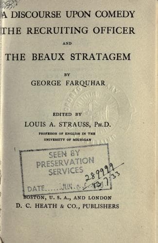 A discourse upon comedy, The recruiting officer and The beaux stratagem