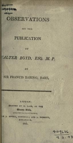 Observations on the publication of Walter Boyd, esq., M.P
