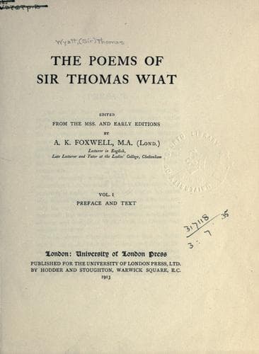 The poems of Sir Thomas Wiat