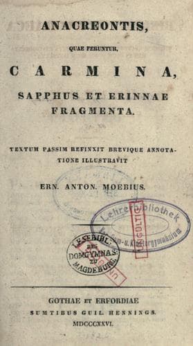 Anacreontis, quae feruntur, carmina, Sapphus et Erinnae fragmenta