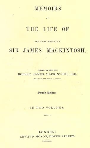 Memoirs of the life of Sir James Mackintosh