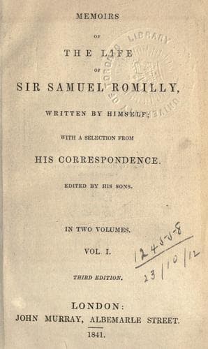 Memoirs of the life of Sir Samuel Romilly