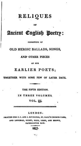 Reliques of ancient English poetry