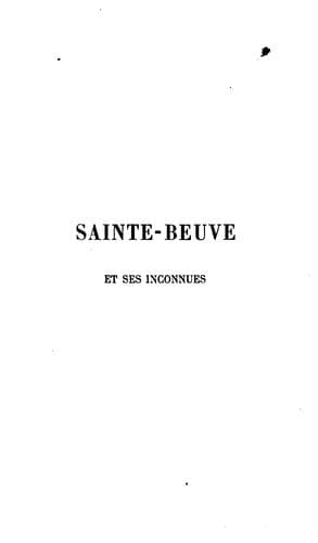 Sainte-Beuve et ses inconnues