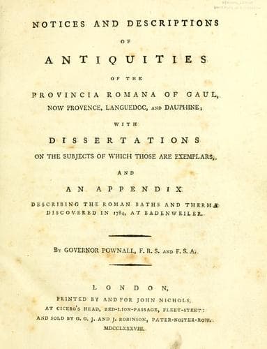 Notices and descriptions of antiquities of the provincia romana of Gaul