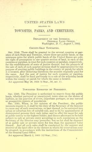 United States laws and regulations relating to townsites, parks, and cemeteries (not applicable to Alaska)