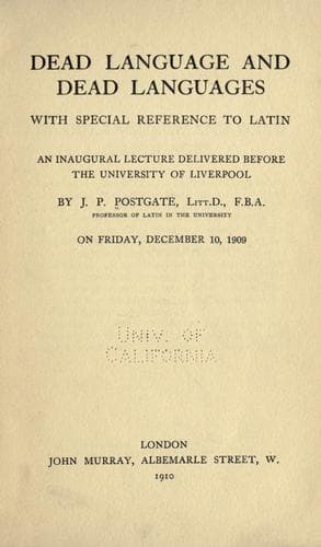 Dead language and dead languages with special reference to Latin