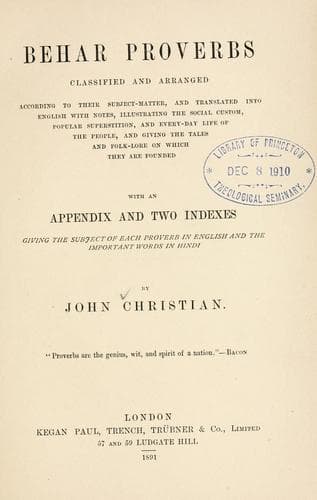 Behar proverbs, classified and arranged according to their subject-matter