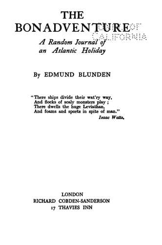 The Bonadventure: A Random Journal of an Atlantic Holiday